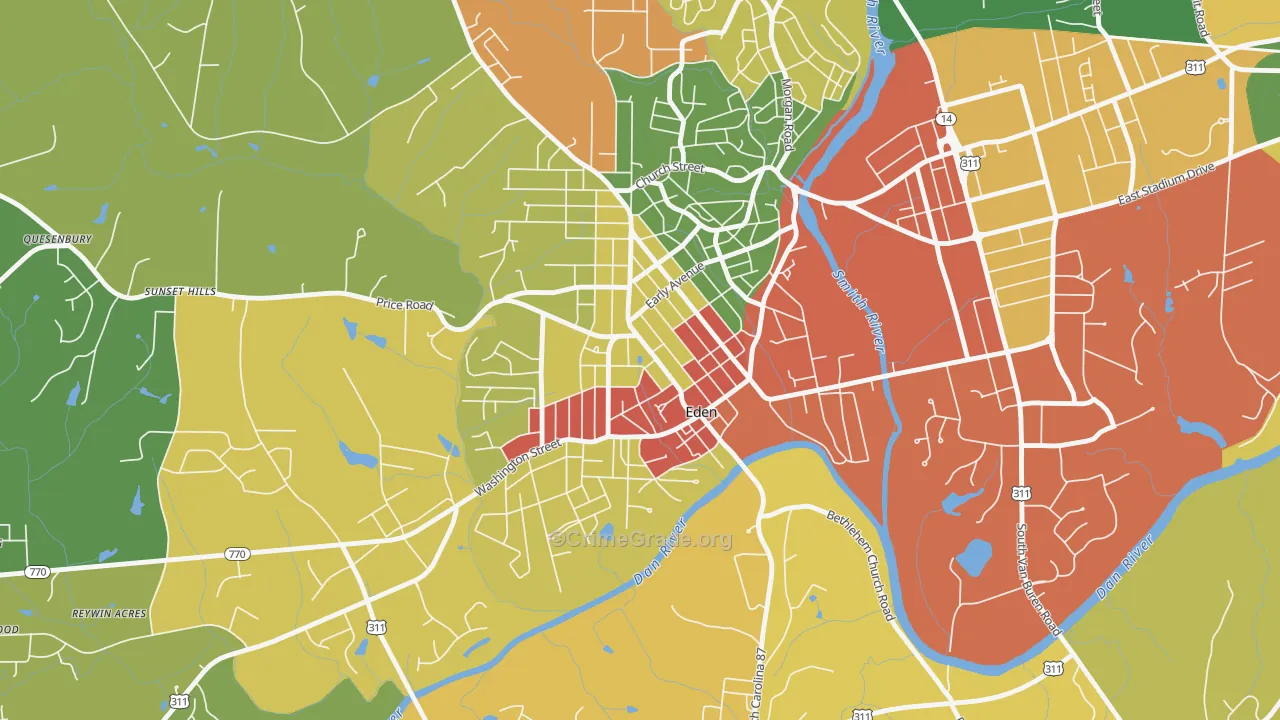 Leaksville, Eden, NC Map of Theft Rates