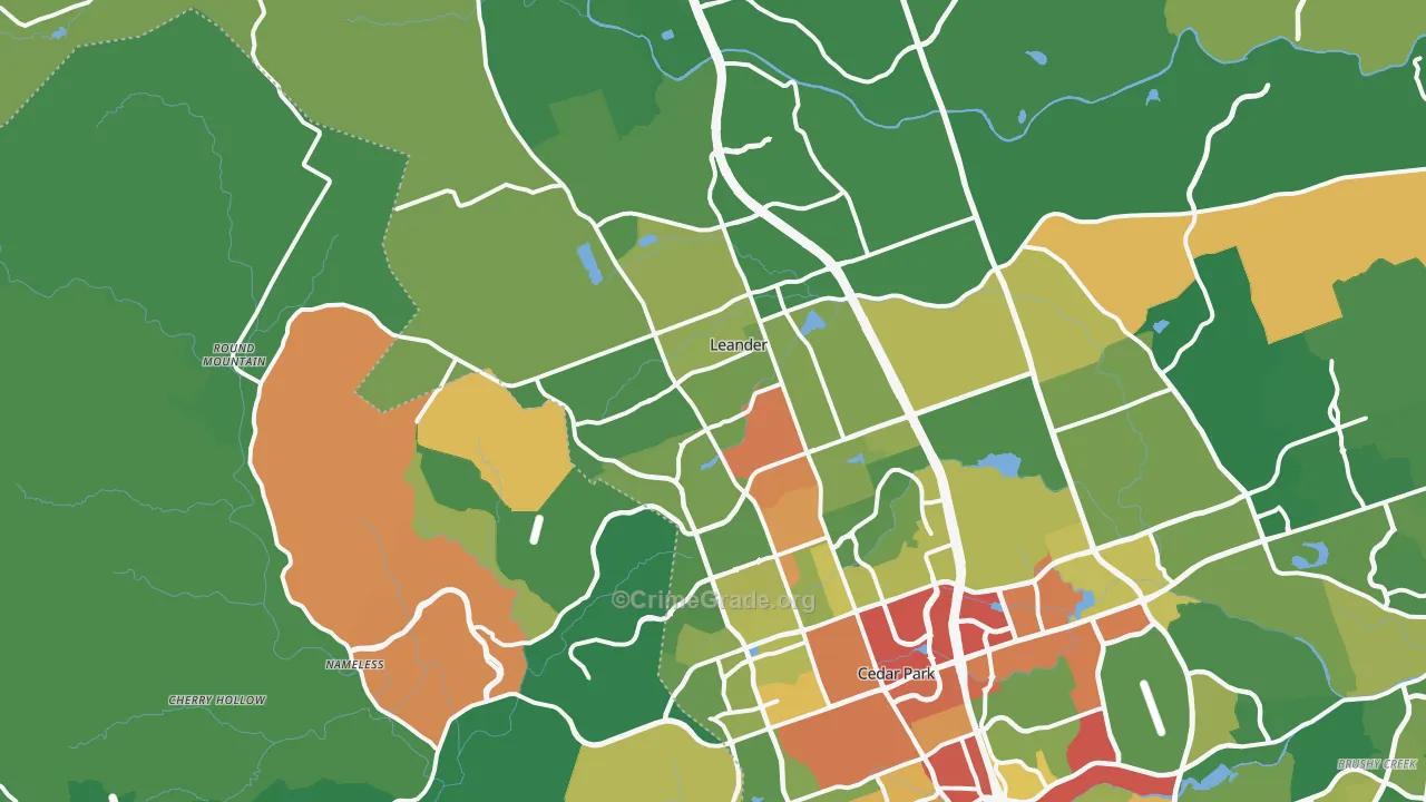 Leander, TX Map of Theft Rates