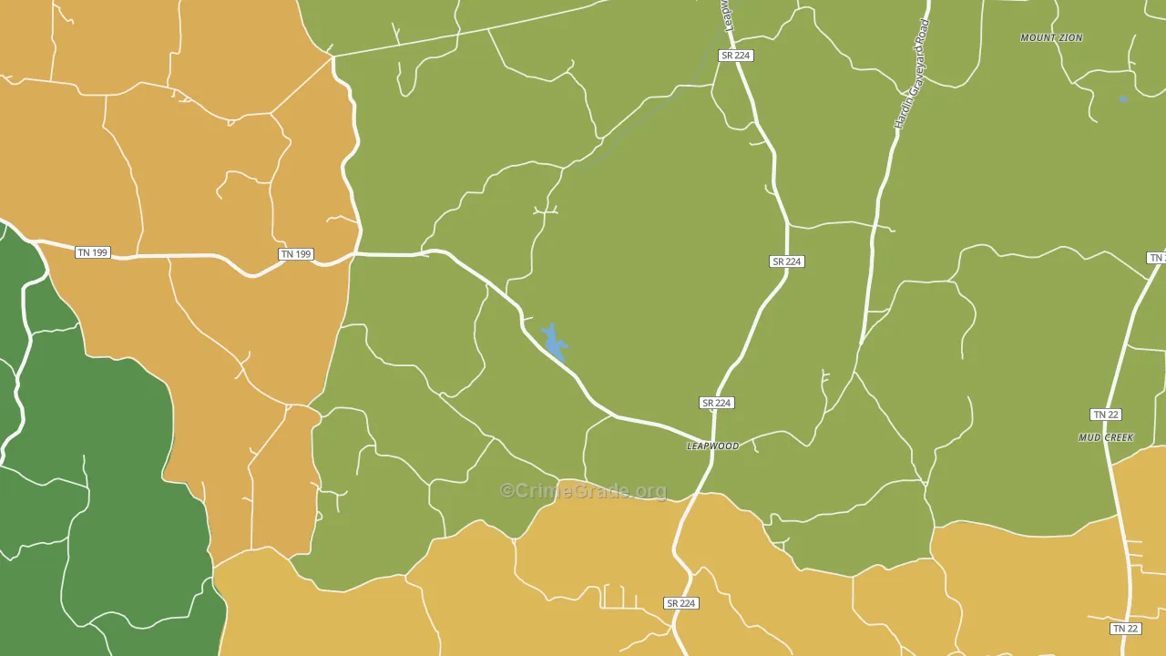 Leapwood, TN Map of Theft Rates
