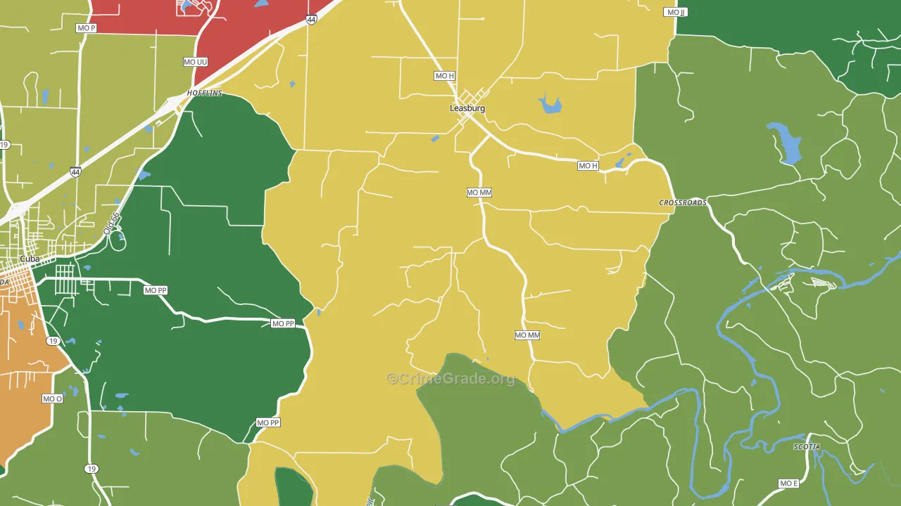 Leasburg, MO Map of Theft Rates