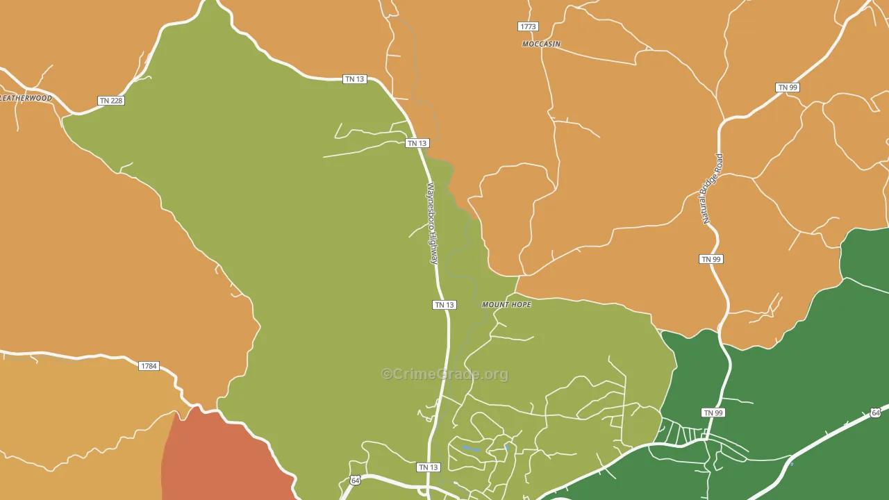 Leatherwood, TN Map of Theft Rates