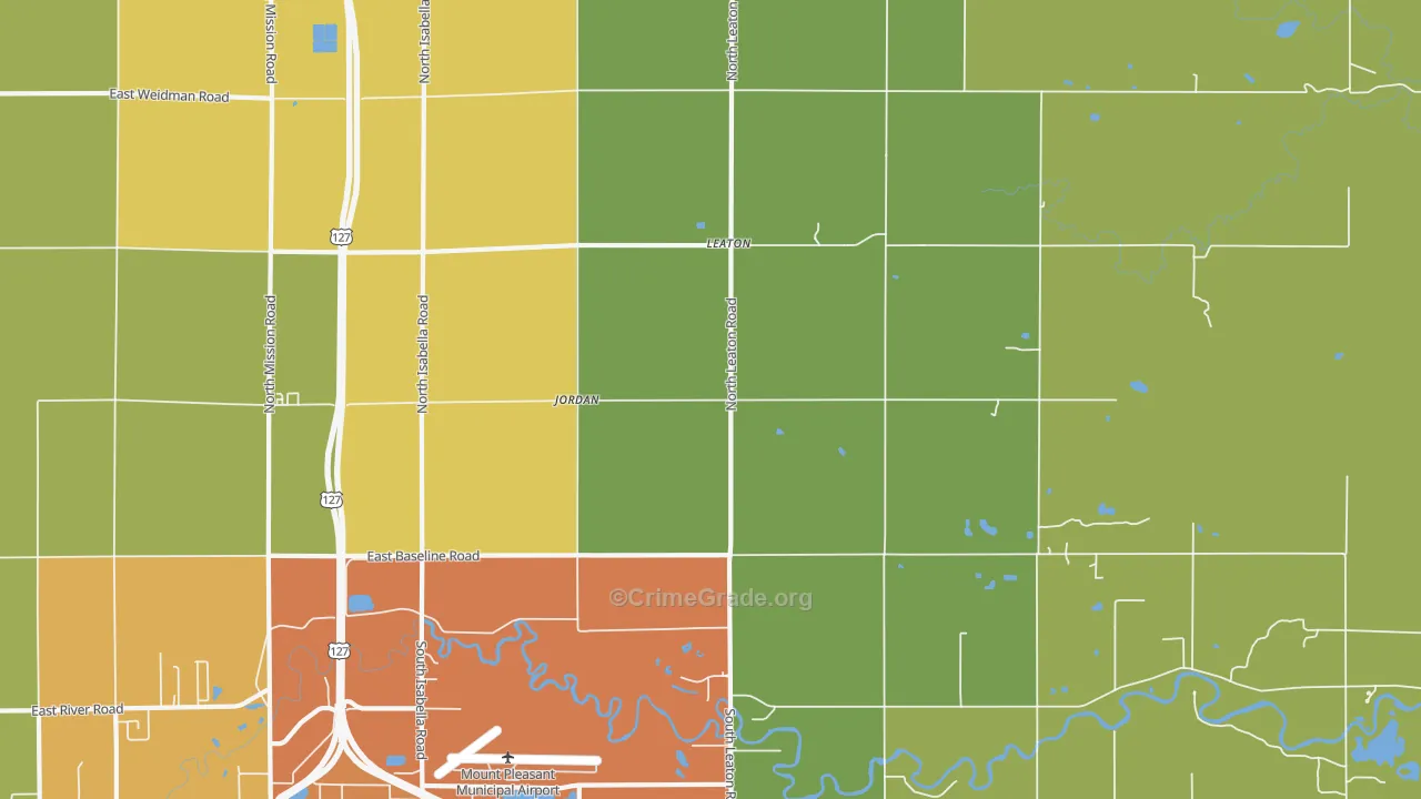 Leaton, MI Map of Theft Rates