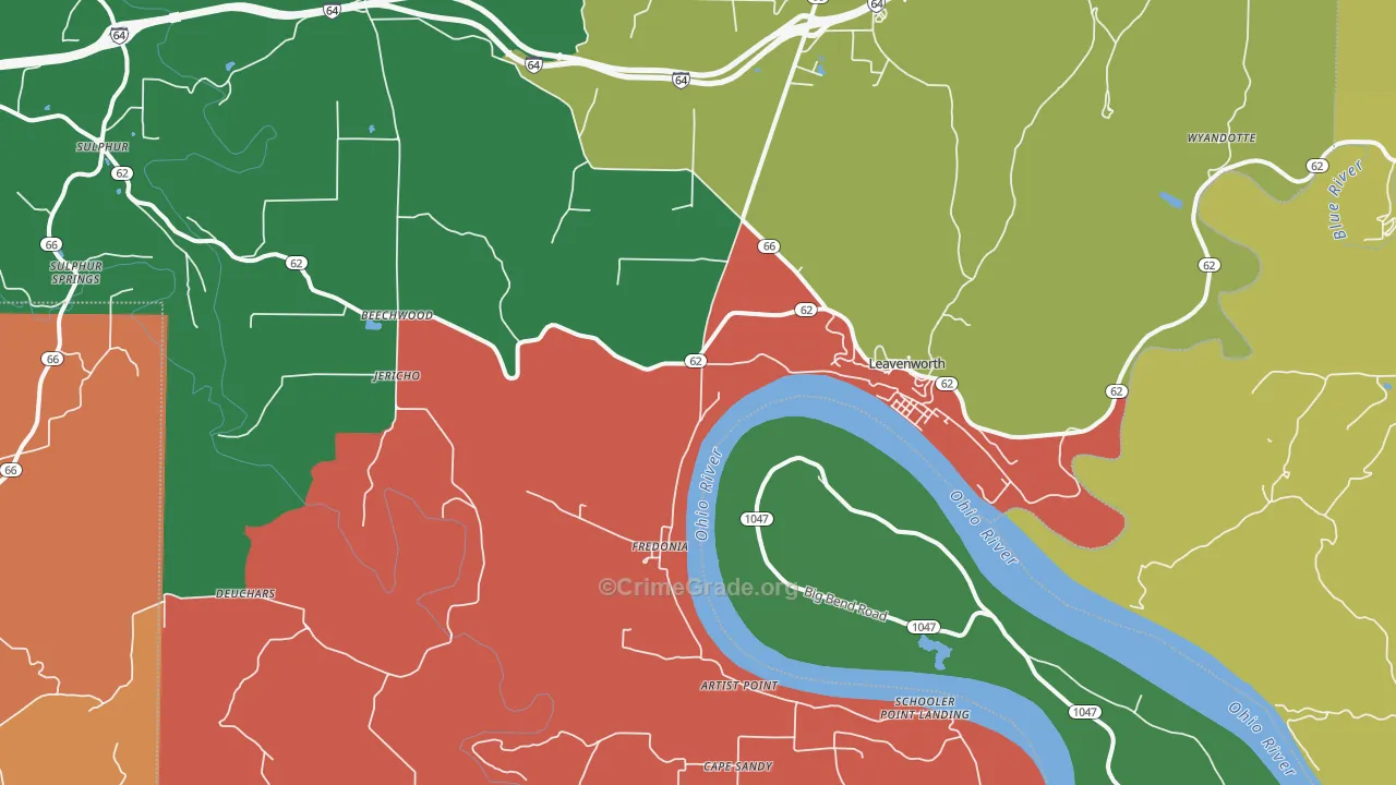 Leavenworth, IN Map of Theft Rates