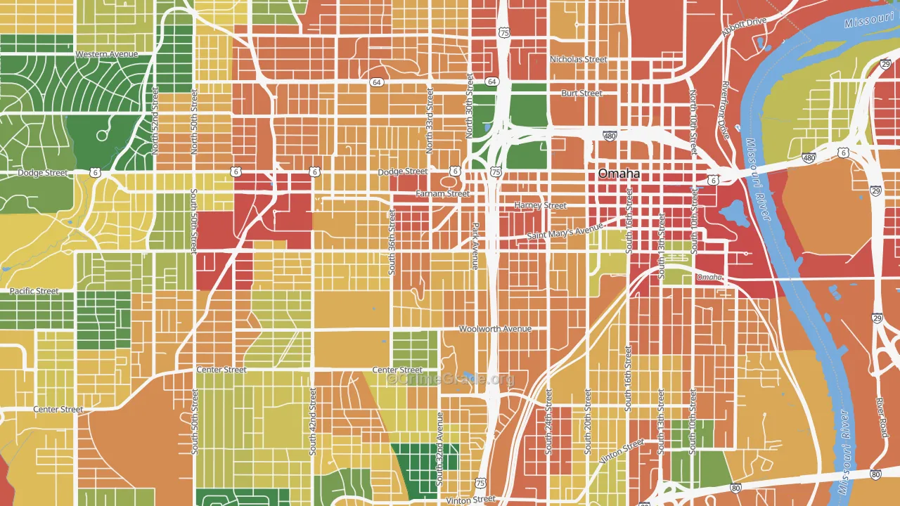 Leavenworth, Omaha, NE Map of Theft Rates