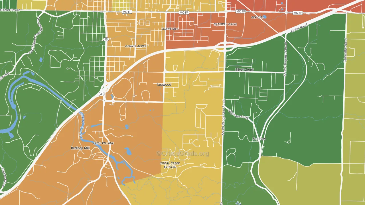 Leawood, MO Map of Theft Rates