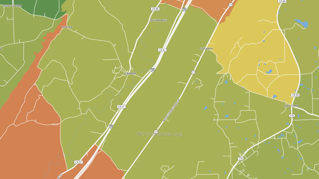 Lebanon, AL Map of Theft Rates