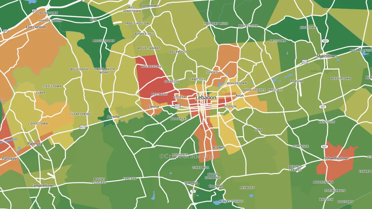 Lebanon County, PA Map of Theft Rates