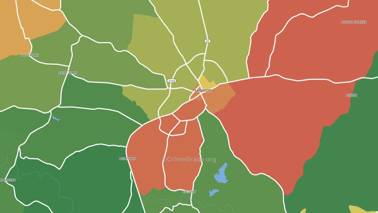 Lebanon, KY Map of Theft Rates