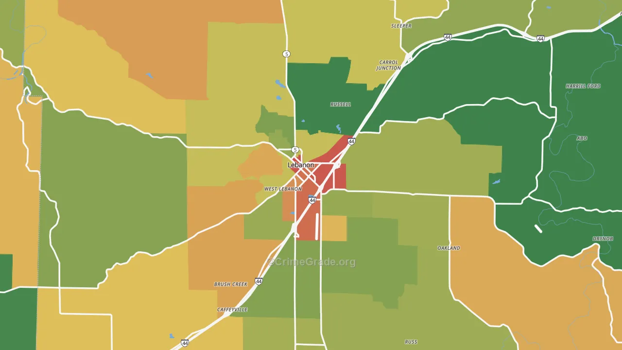 Lebanon, MO Map of Theft Rates