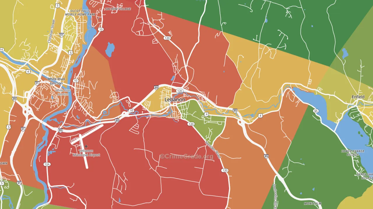 Lebanon, NH Map of Theft Rates