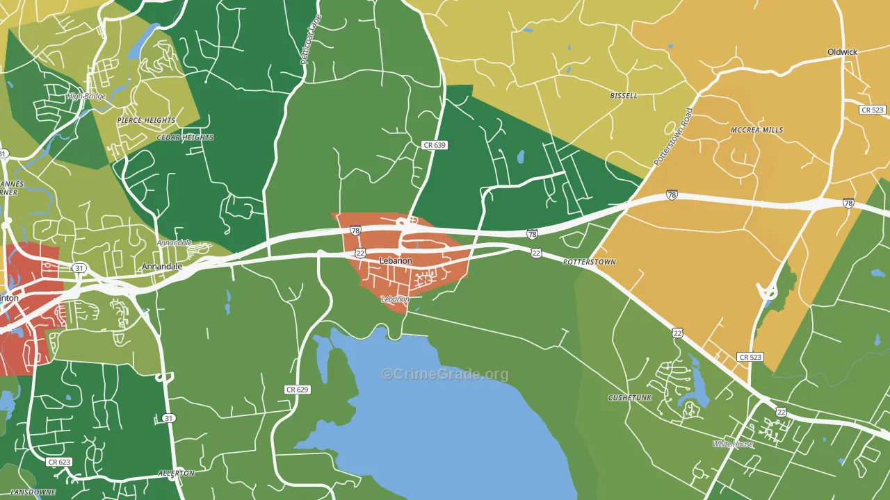 Lebanon, NJ Map of Theft Rates