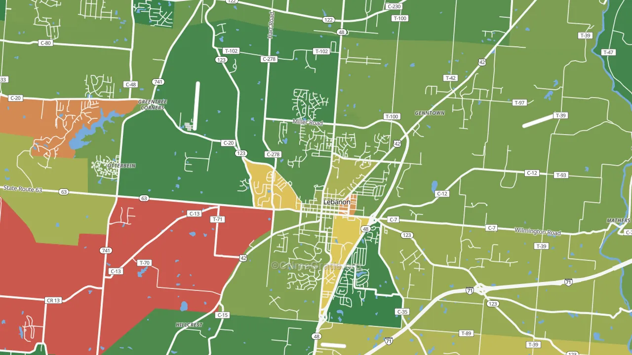 Lebanon, OH Map of Theft Rates