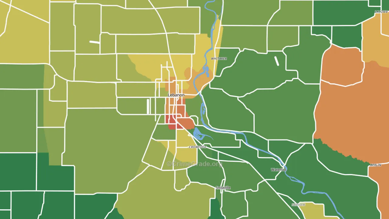 Lebanon, OR Map of Theft Rates