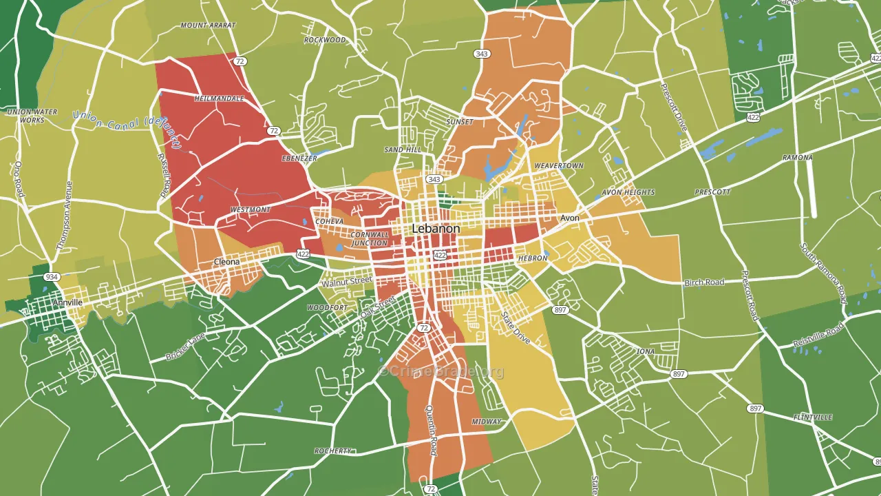 Lebanon, PA Map of Theft Rates