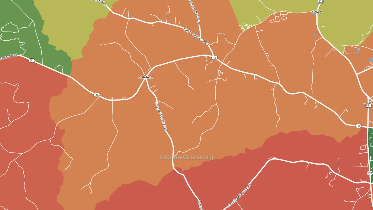 Lebanon, SC Map of Theft Rates