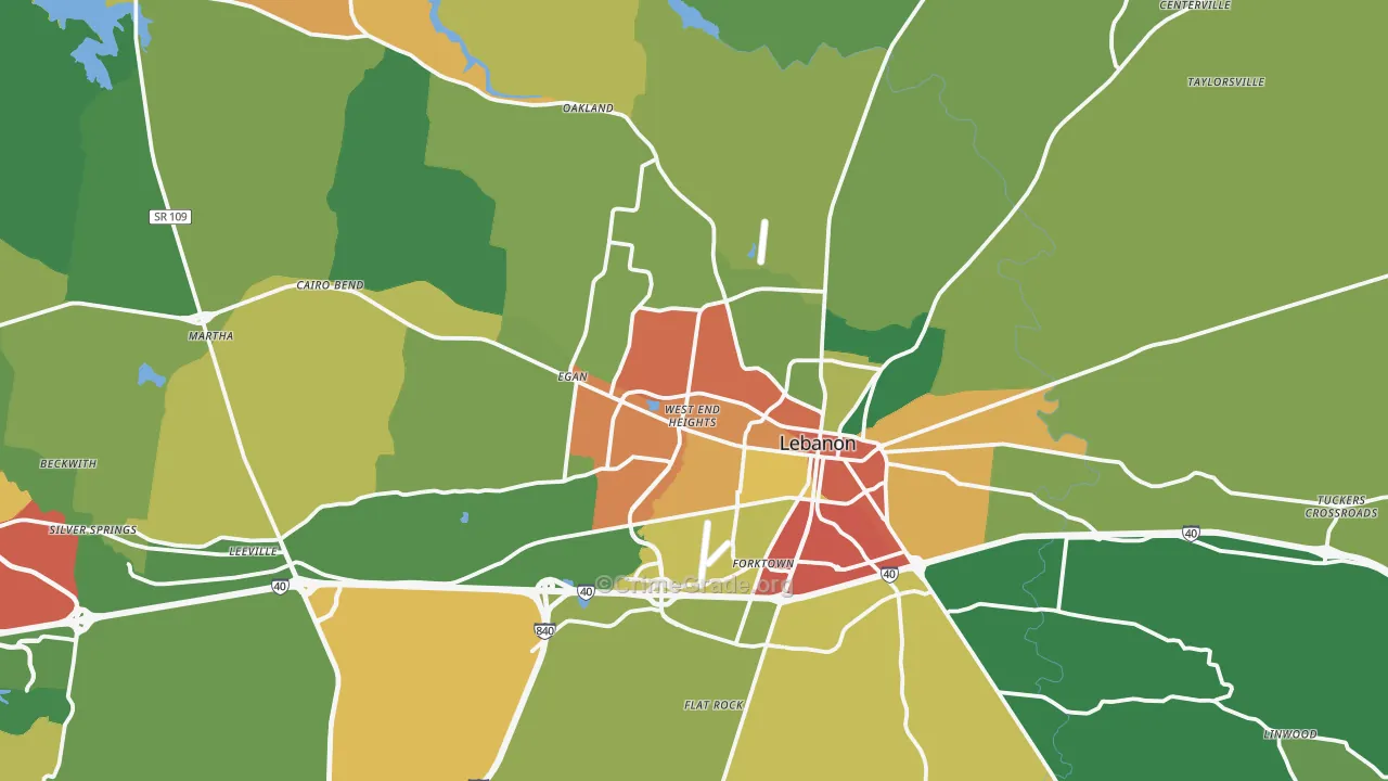Lebanon, TN Map of Theft Rates