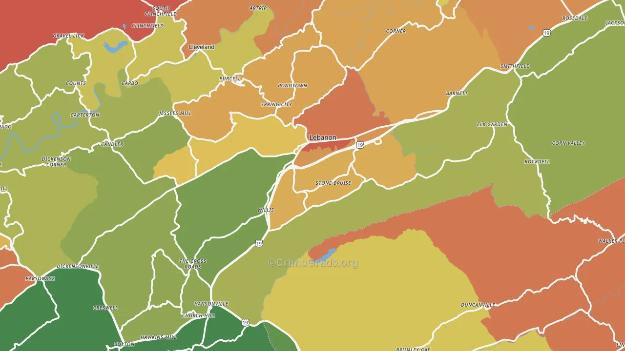 Lebanon, VA Map of Theft Rates