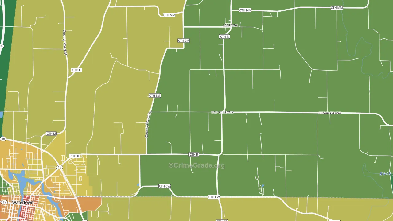 Lebanon, WI Map of Theft Rates
