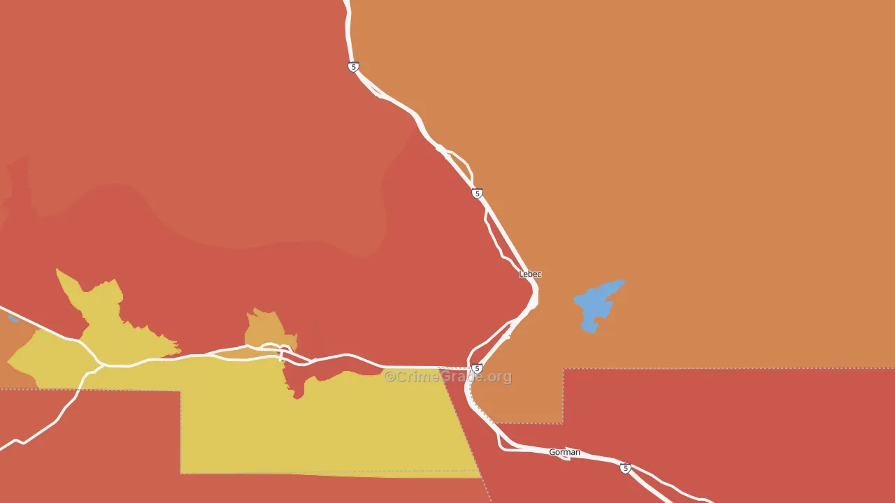 Lebec, CA Map of Theft Rates