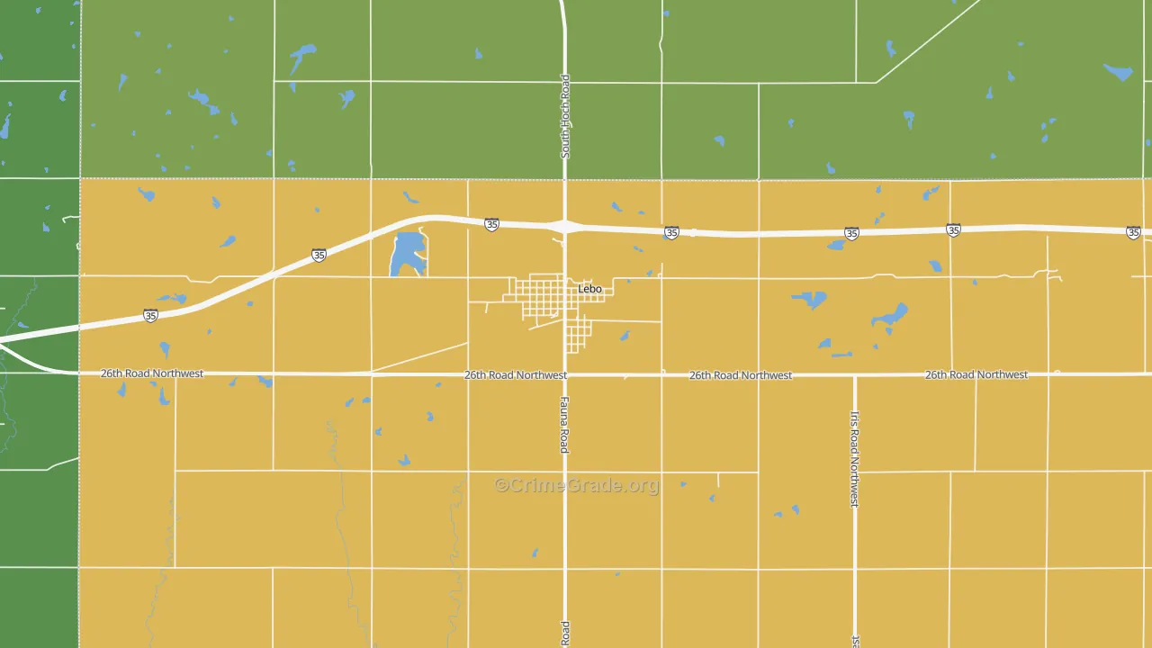 Lebo, KS Map of Theft Rates