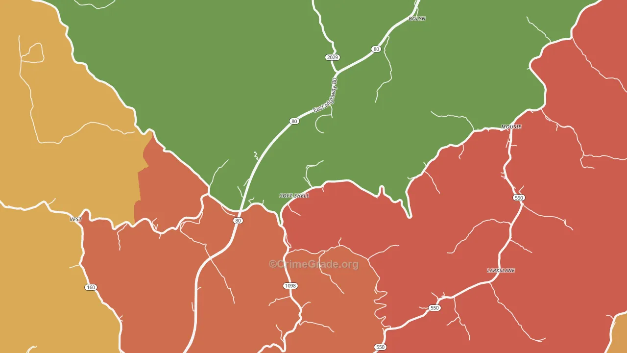 Leburn, KY Map of Theft Rates
