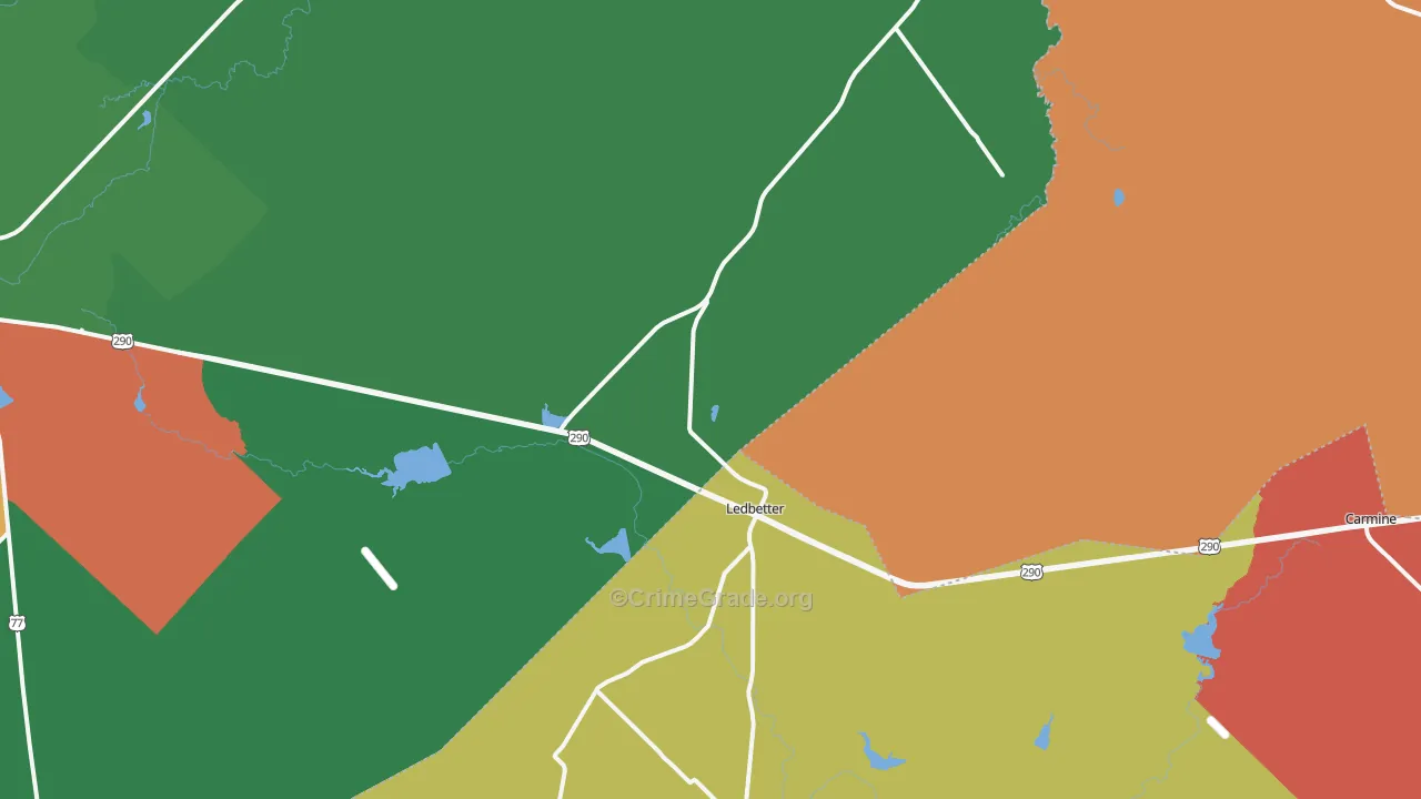 Ledbetter, TX Map of Theft Rates