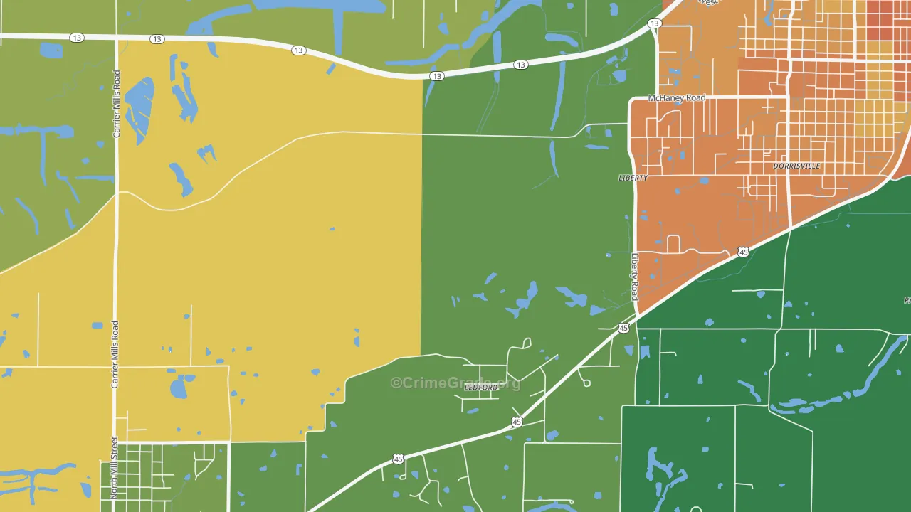 Ledford, IL Map of Theft Rates