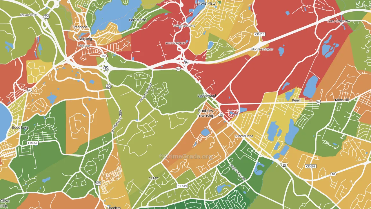 Ledgewood, NJ Map of Theft Rates
