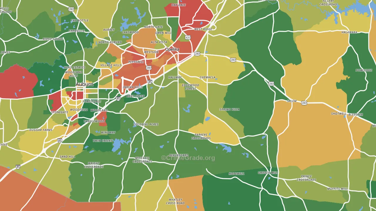 Lee County, AL Map of Theft Rates
