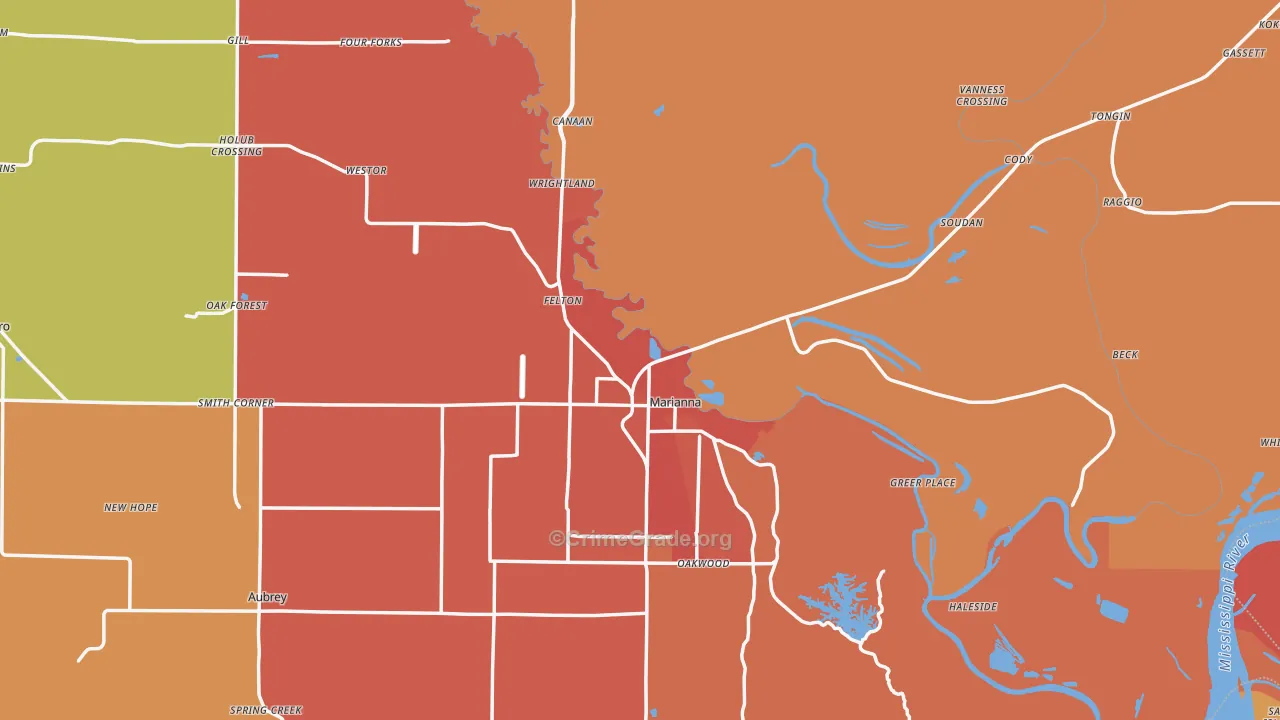 Lee County, AR Map of Theft Rates