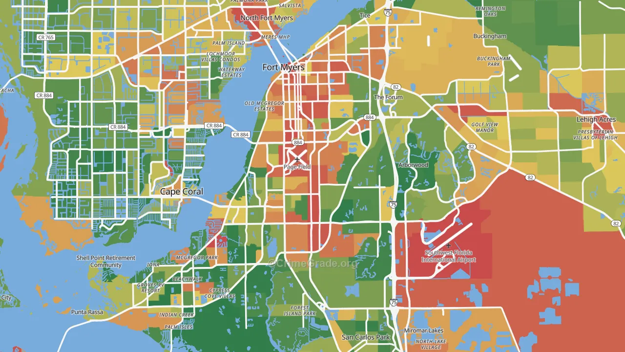 Lee County, FL Map of Theft Rates