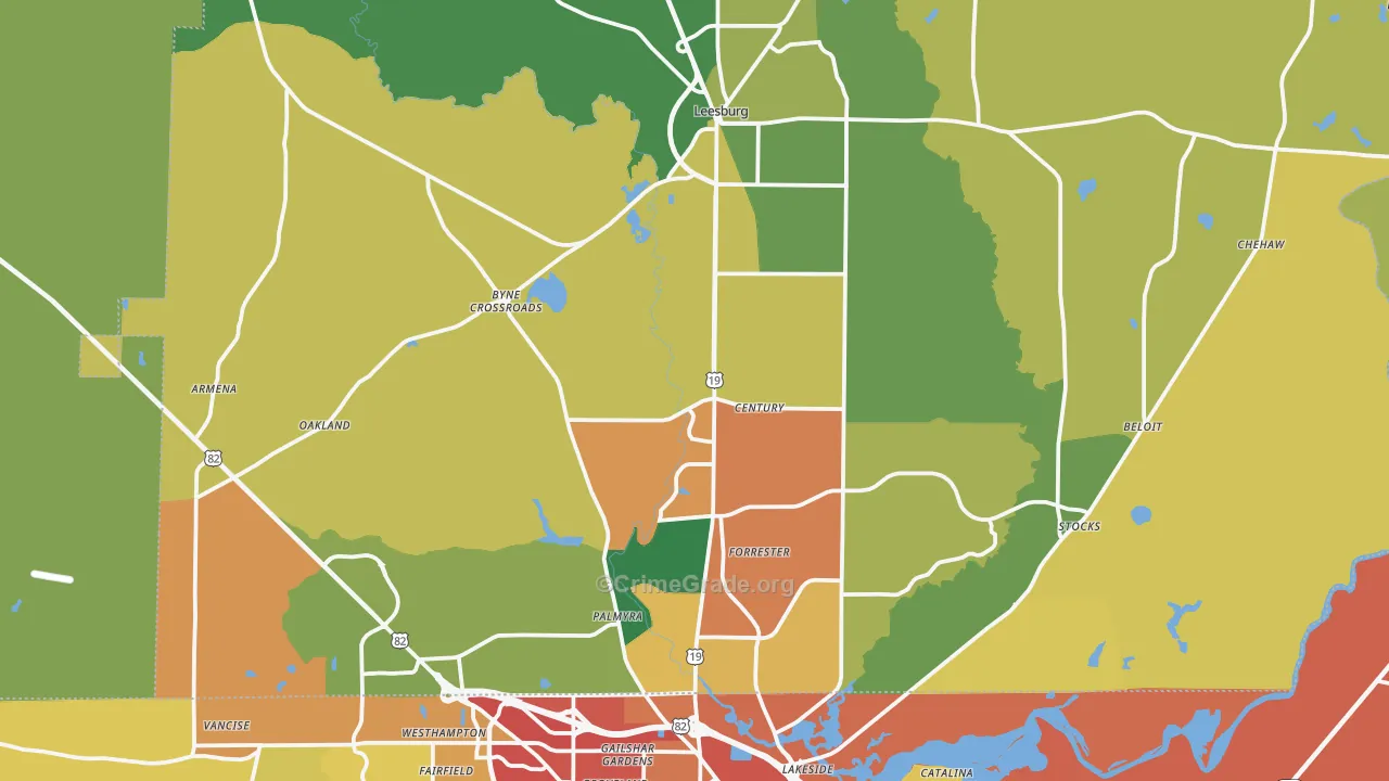 Lee County, GA Map of Theft Rates