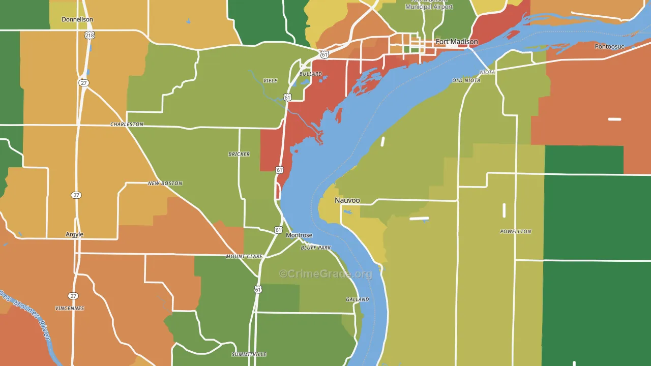 Lee County, IA Map of Theft Rates