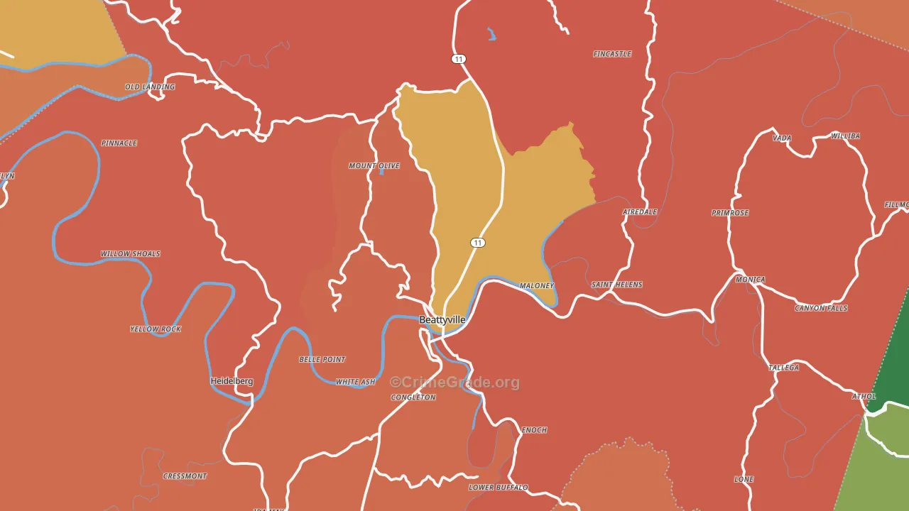 Lee County, KY Map of Theft Rates