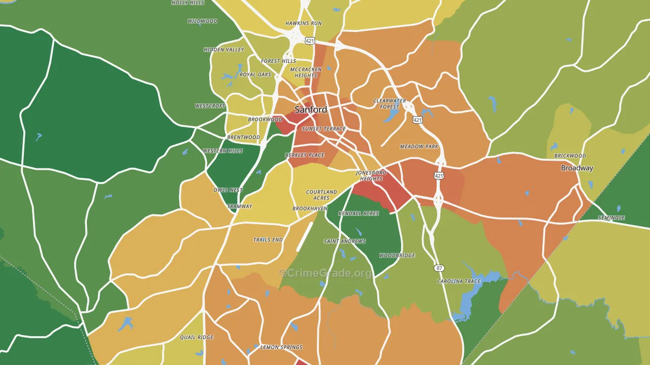 Lee County, NC Map of Theft Rates