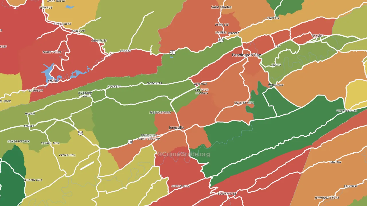 Lee County, VA Map of Theft Rates