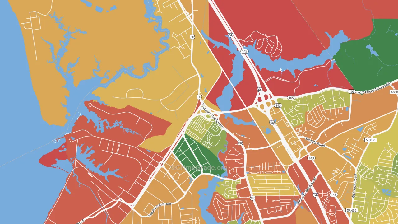 Lee Hall, Newport News, VA Map of Theft Rates