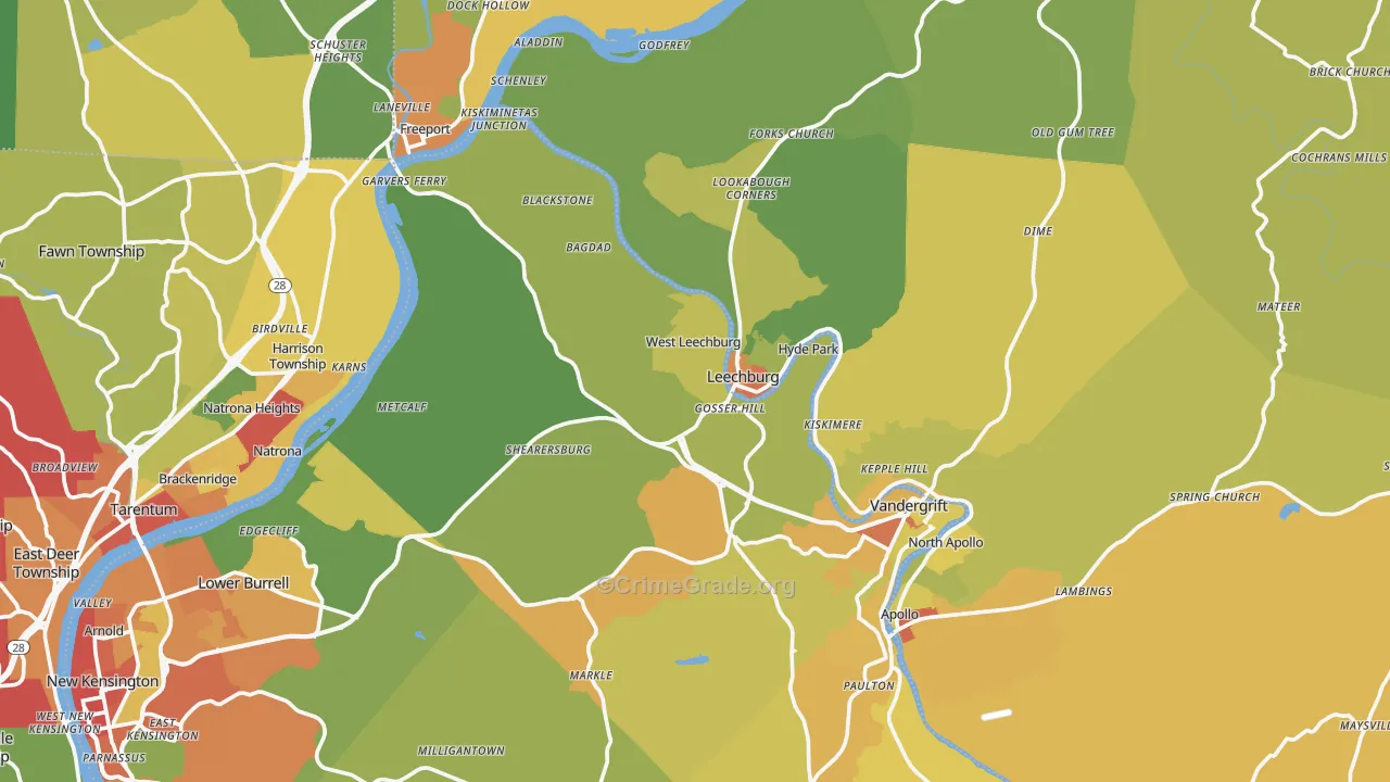 Leechburg, PA Map of Theft Rates