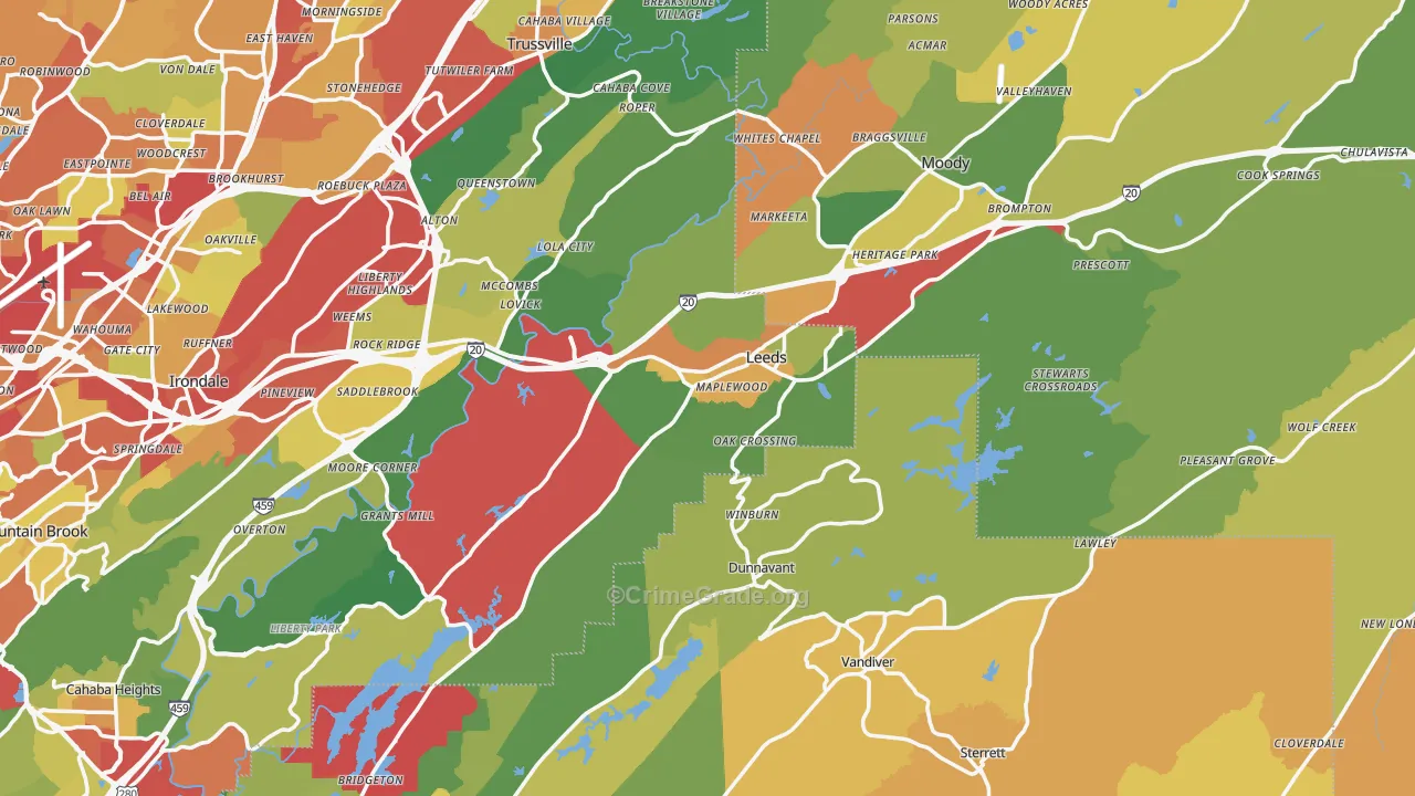 Leeds, AL Map of Theft Rates