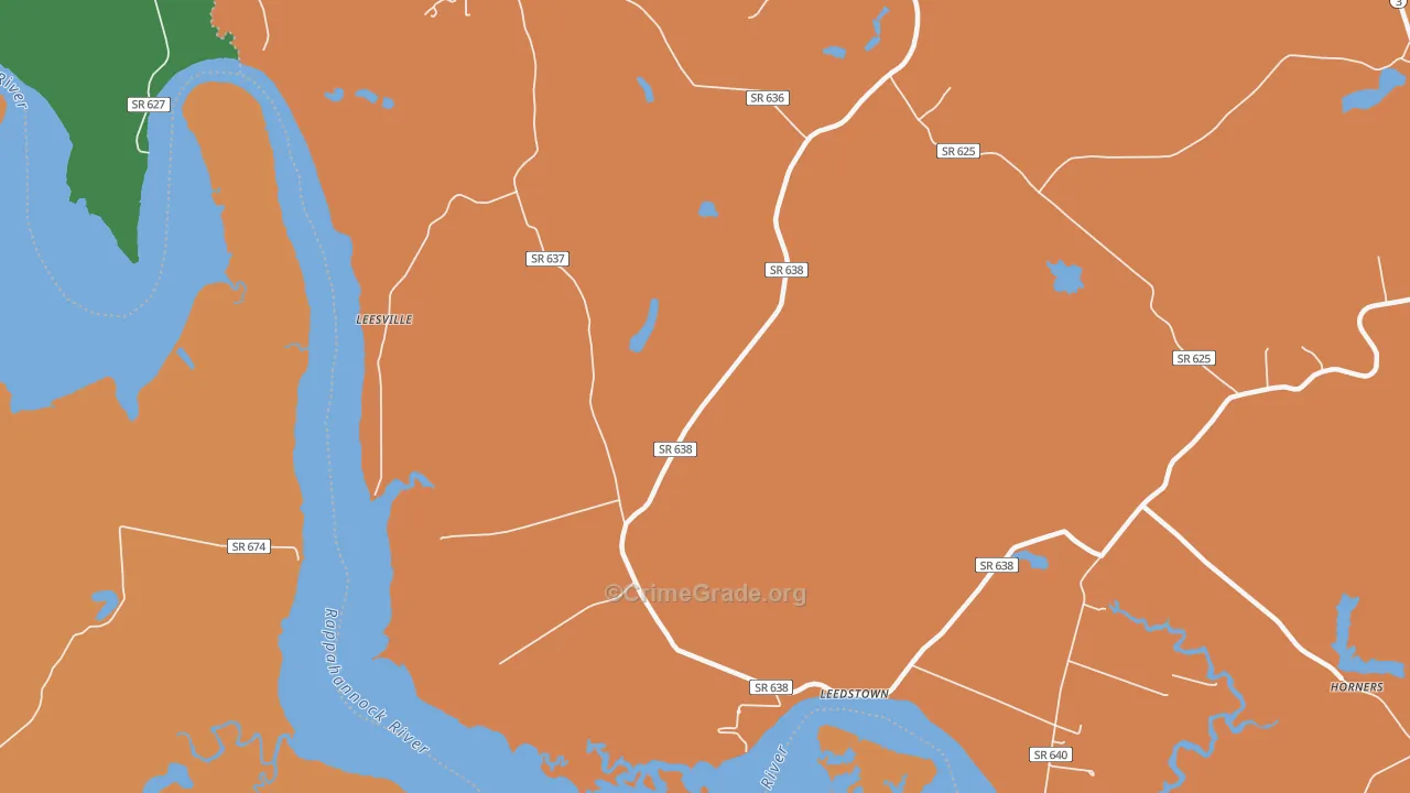 Leedstown, VA Map of Theft Rates