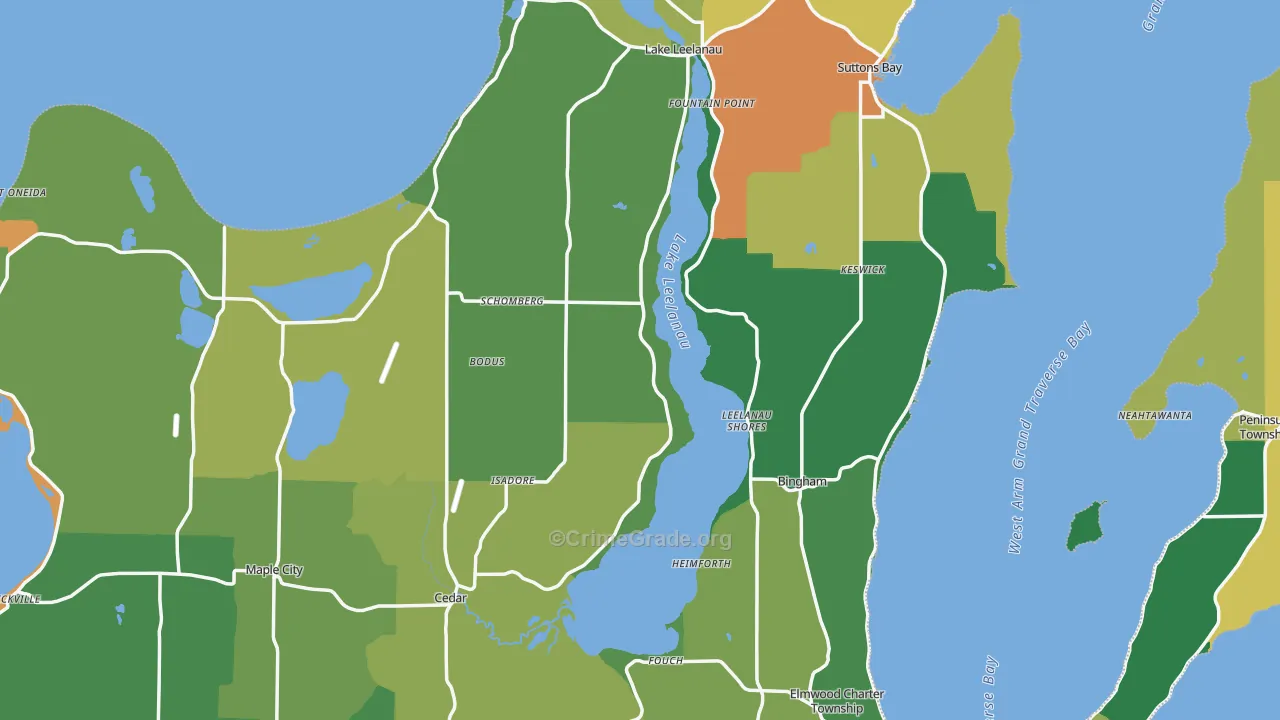 Leelanau County, MI Map of Theft Rates
