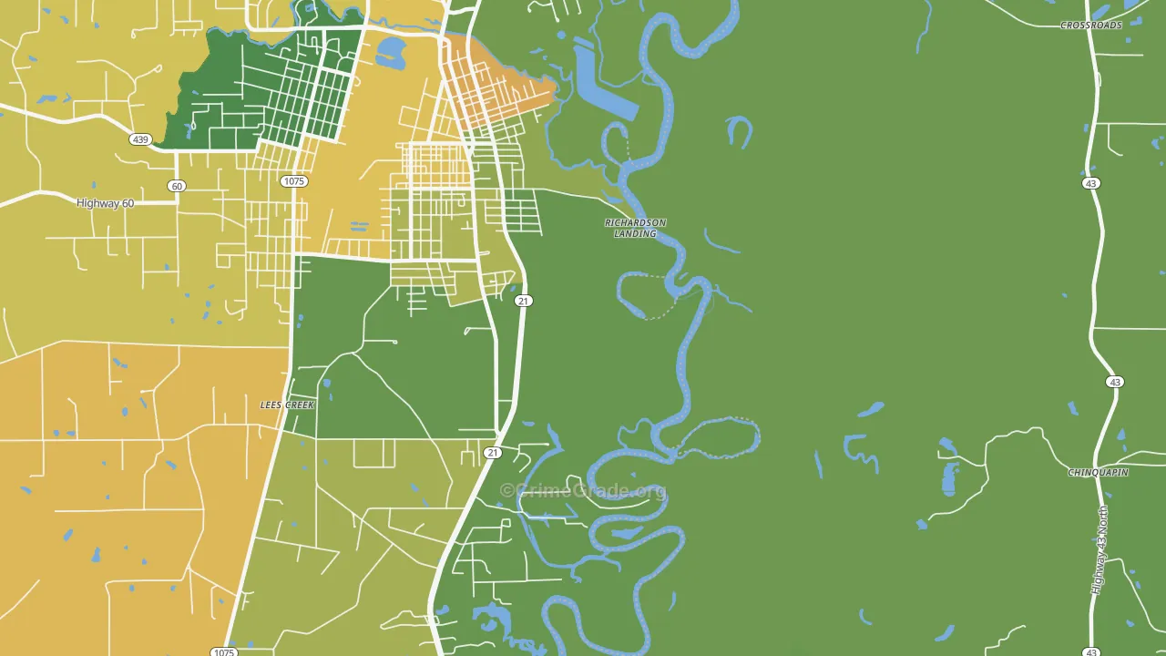Lees Creek, LA Map of Theft Rates