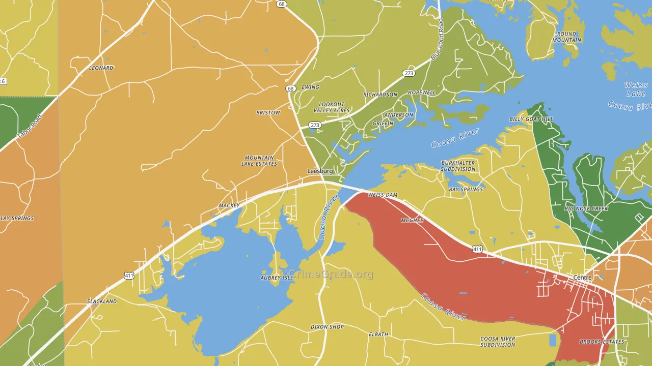Leesburg, AL Map of Theft Rates