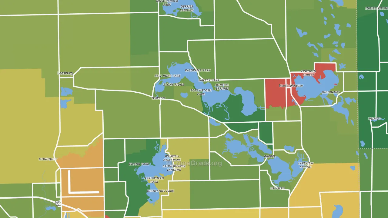 Leesburg, IN Map of Theft Rates
