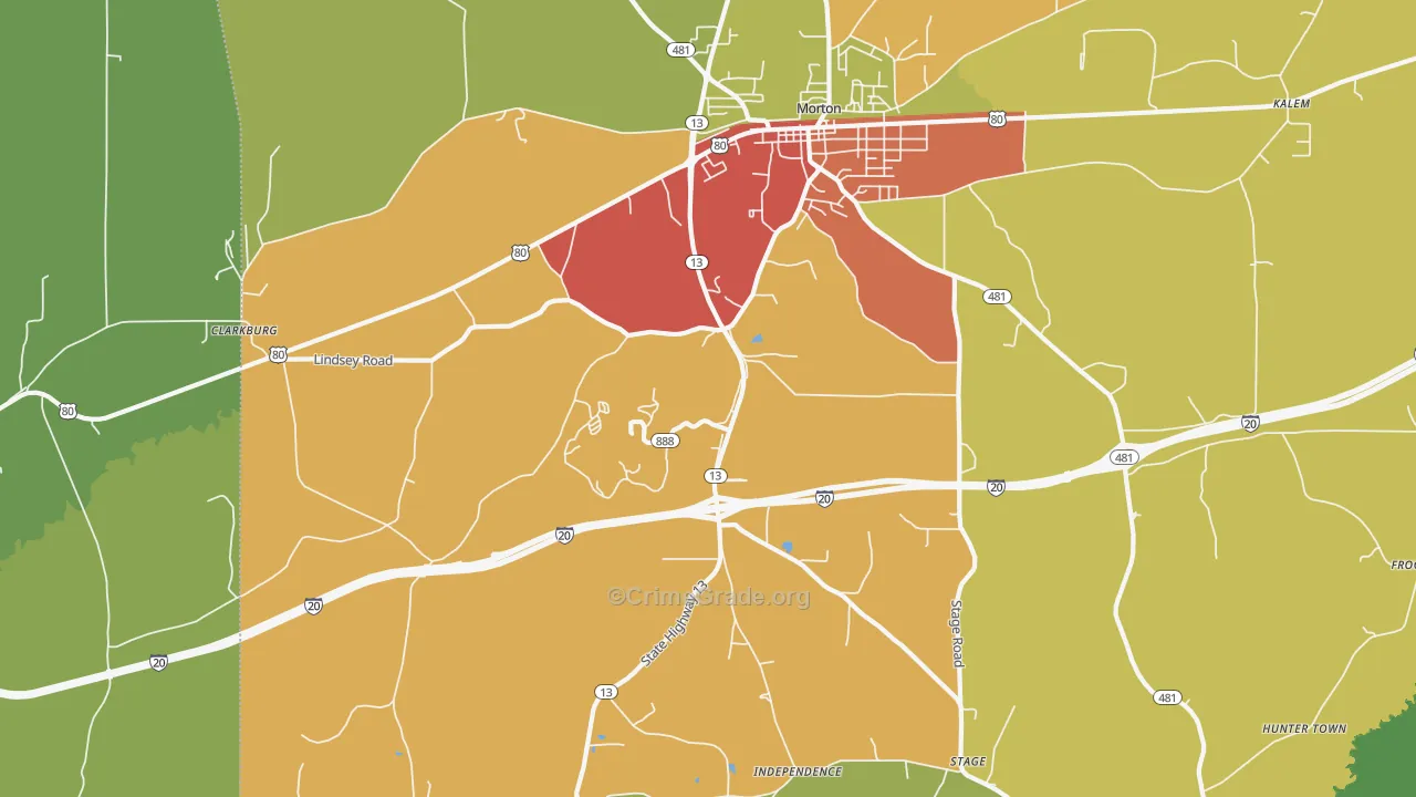 Leesburg, MS Map of Theft Rates