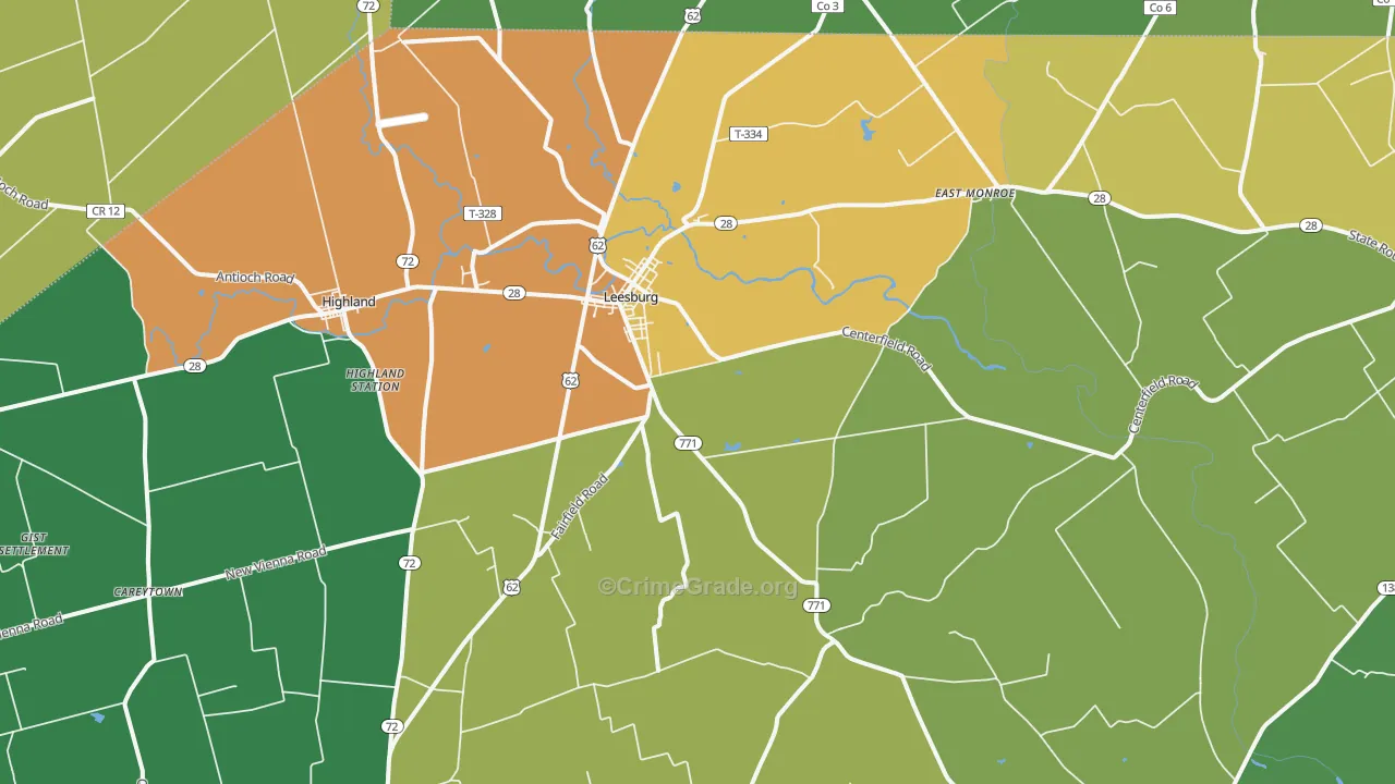 Leesburg, OH Map of Theft Rates