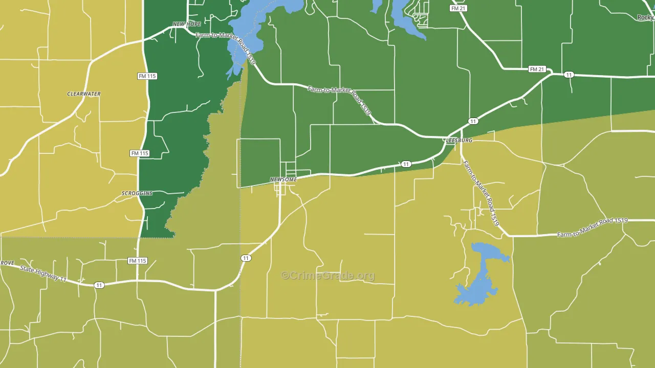Leesburg, TX Map of Theft Rates