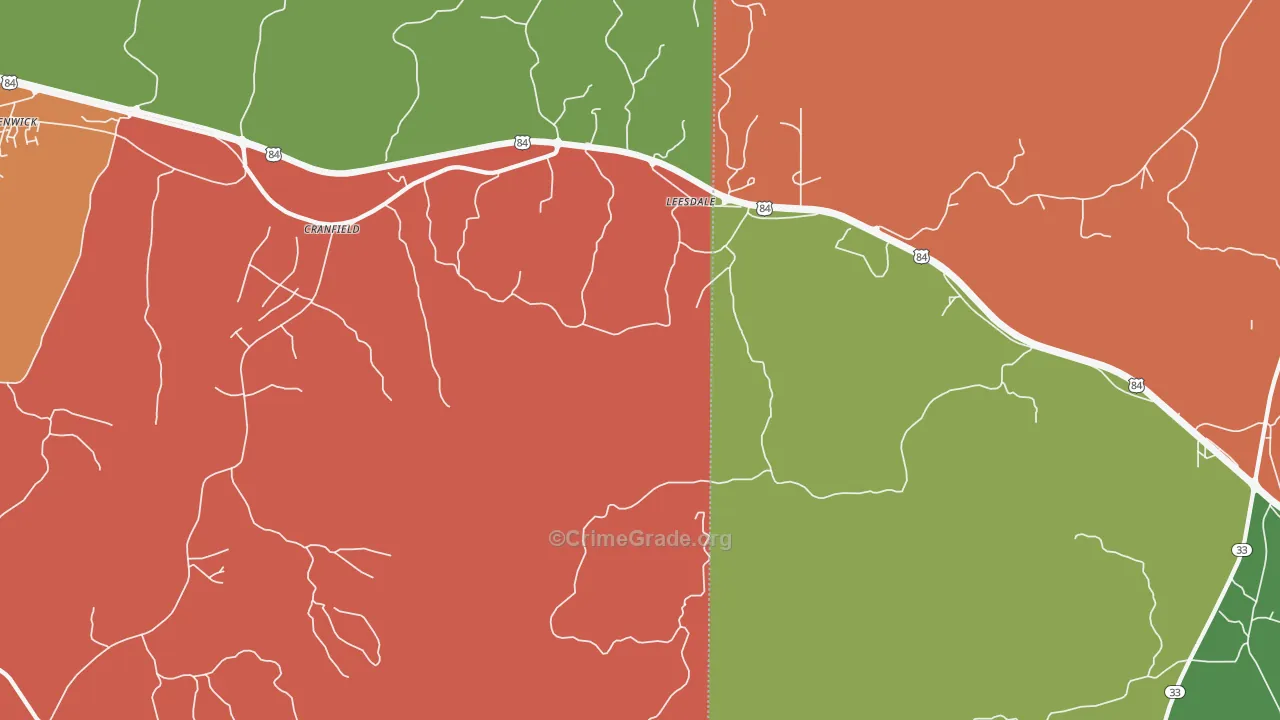 Leesdale, MS Map of Theft Rates