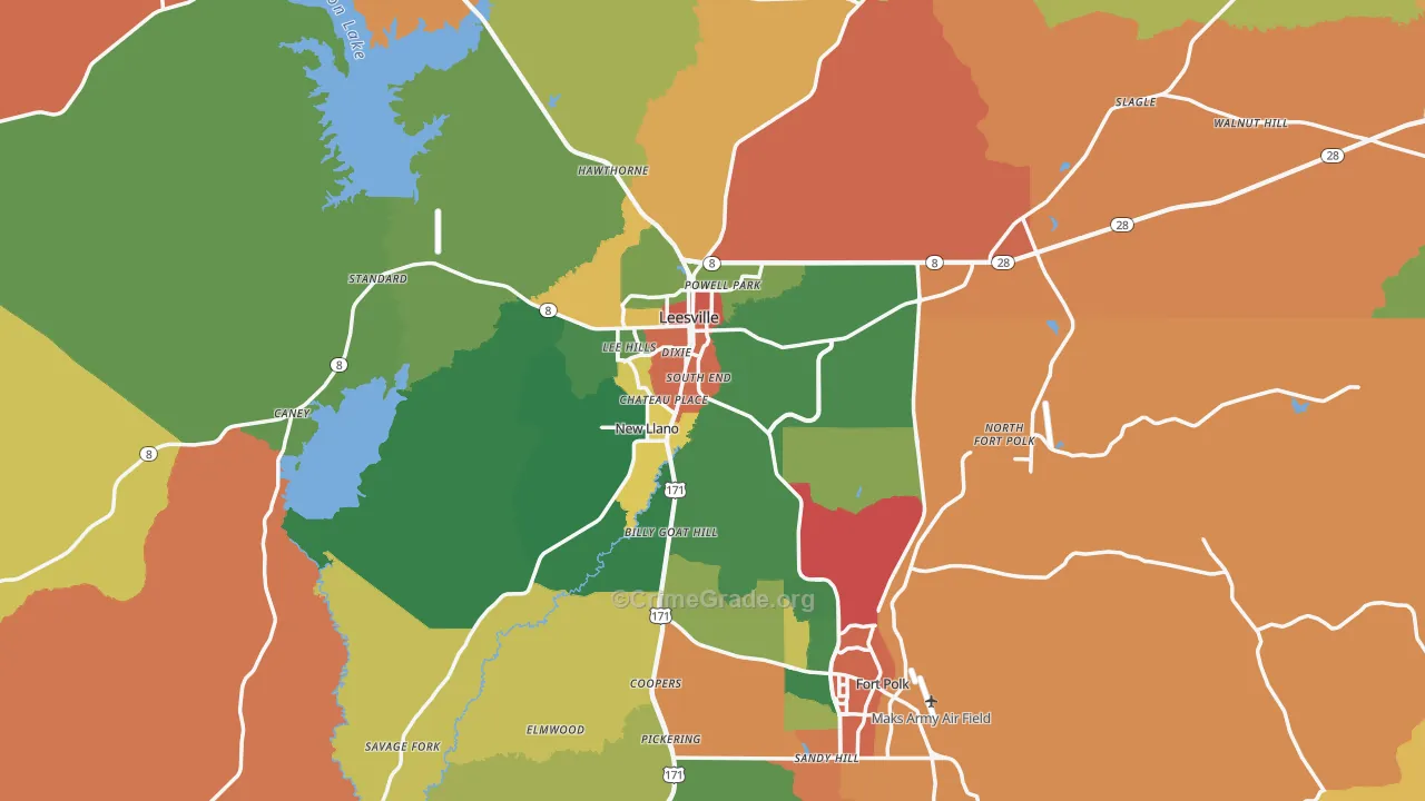 Leesville, LA Map of Theft Rates