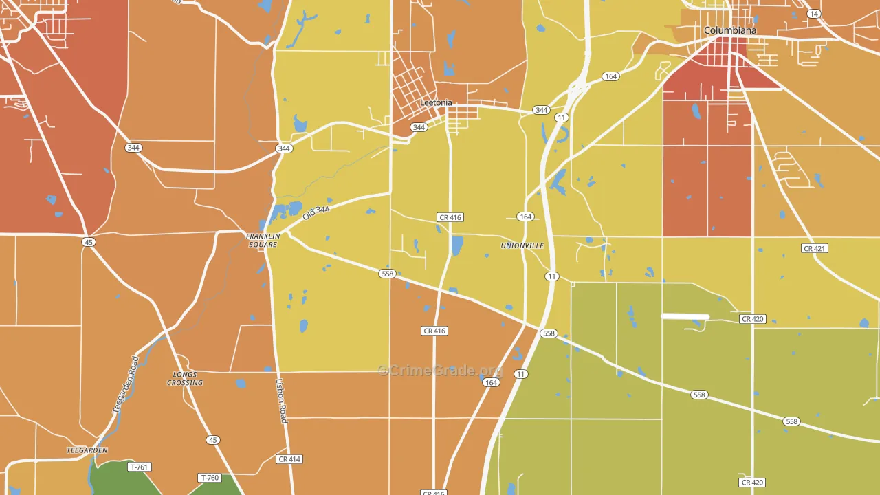 Leetonia, OH Map of Theft Rates